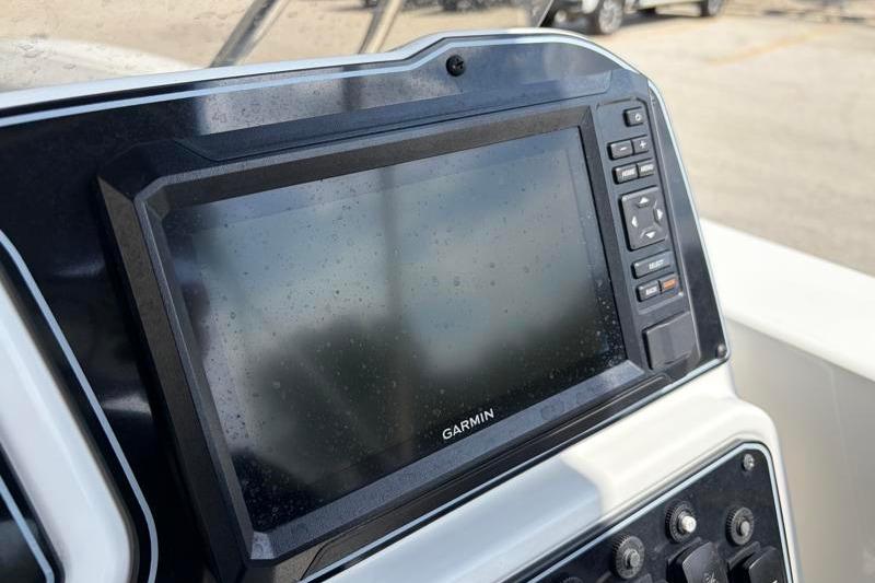 Garmin navigation display on 2026 Hurricane SunDeck Sport 2050 OB boat dashboard.
