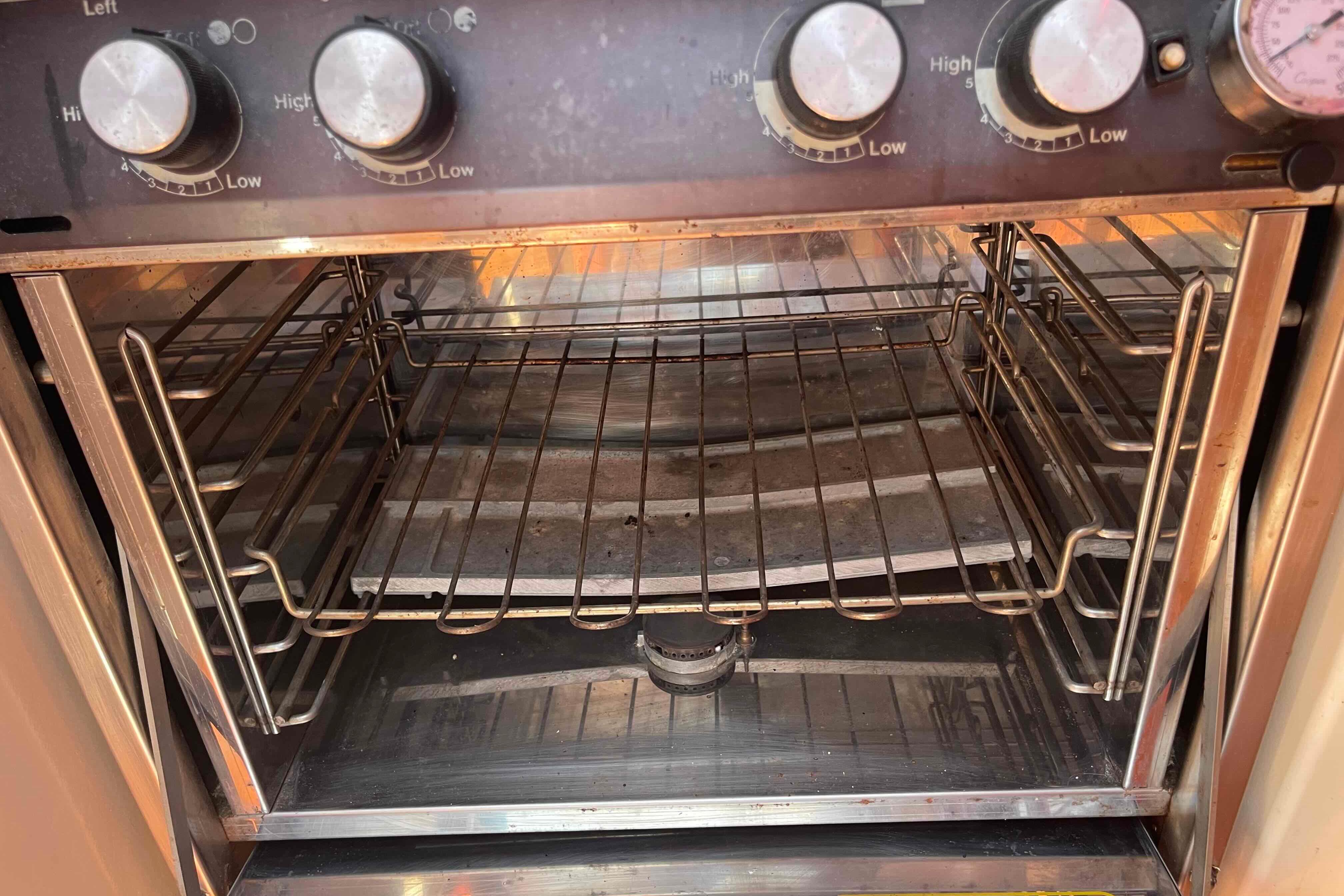 Stainless steel oven with multiple racks on a 1987 Pacific Seacraft 34 yacht.
