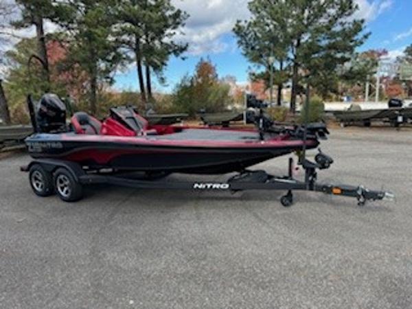 2025 Nitro Z19 boat on trailer parked outdoors.