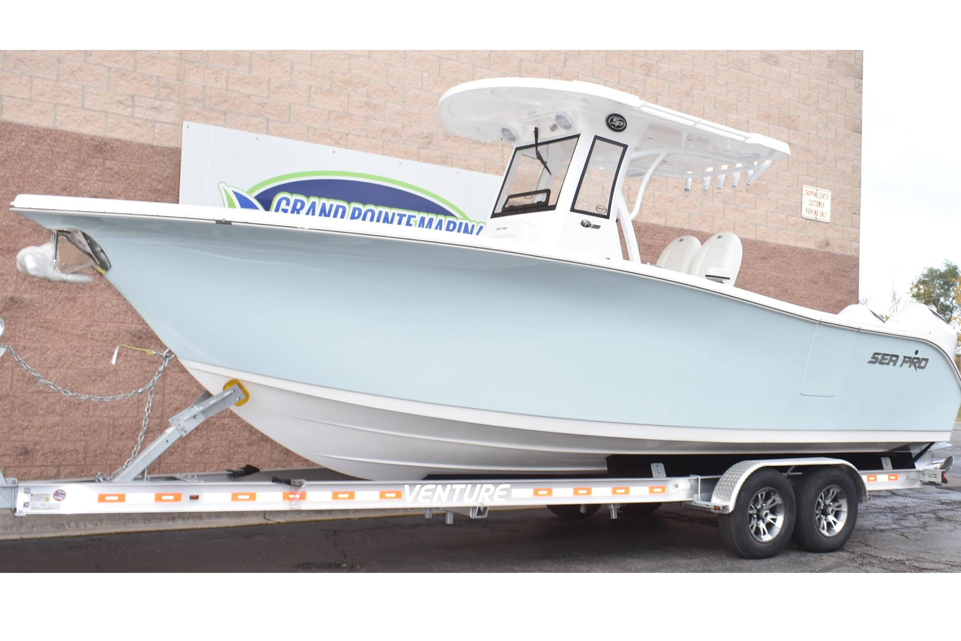 2025 Sea Pro 262 Offshore boat on trailer at Grand Pointe Marina.