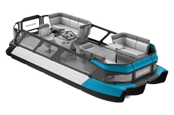 Manufacturer Provided Image: 2023 Sea-Doo Switch 19 pontoon boat with blue and white accents.