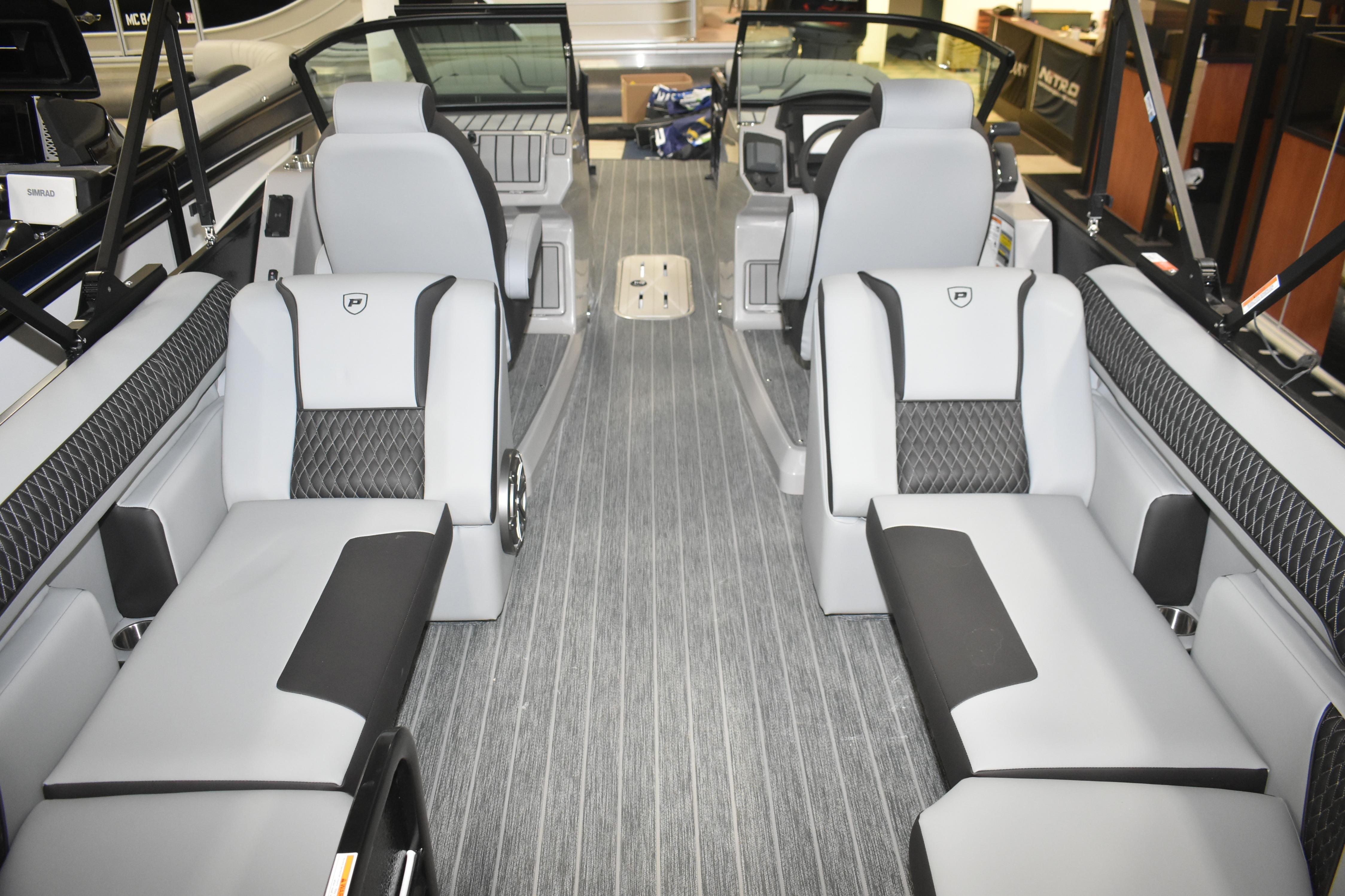 Interior of 2026 Premier 250 Solaris Sport boat with luxurious seating and modern design.
