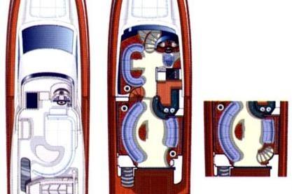 Floor plan of 2003 Azimut 74 Solar yacht, showcasing interior layout and design.