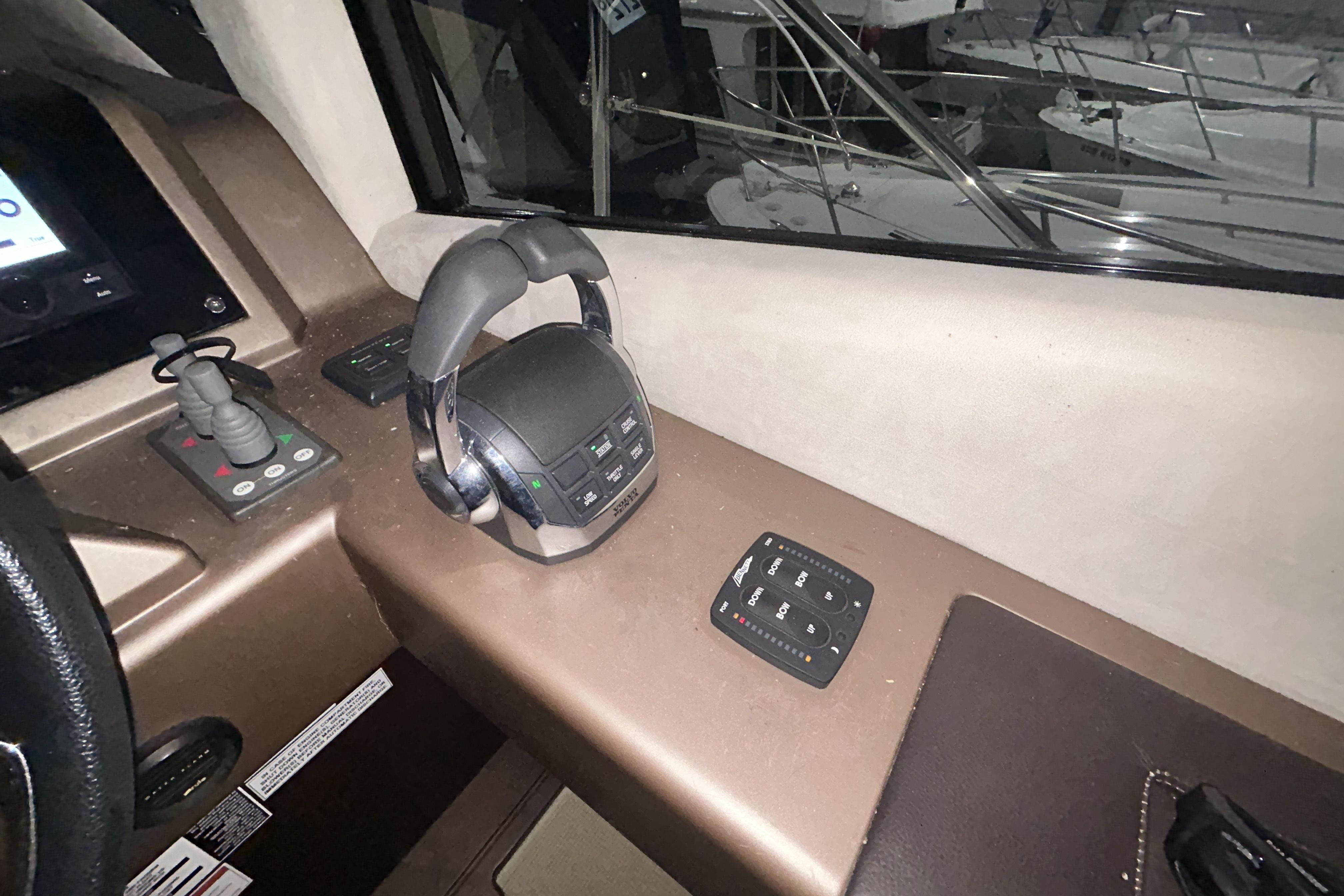 Control panel of a 2018 Galeon 560 Sky yacht cockpit.