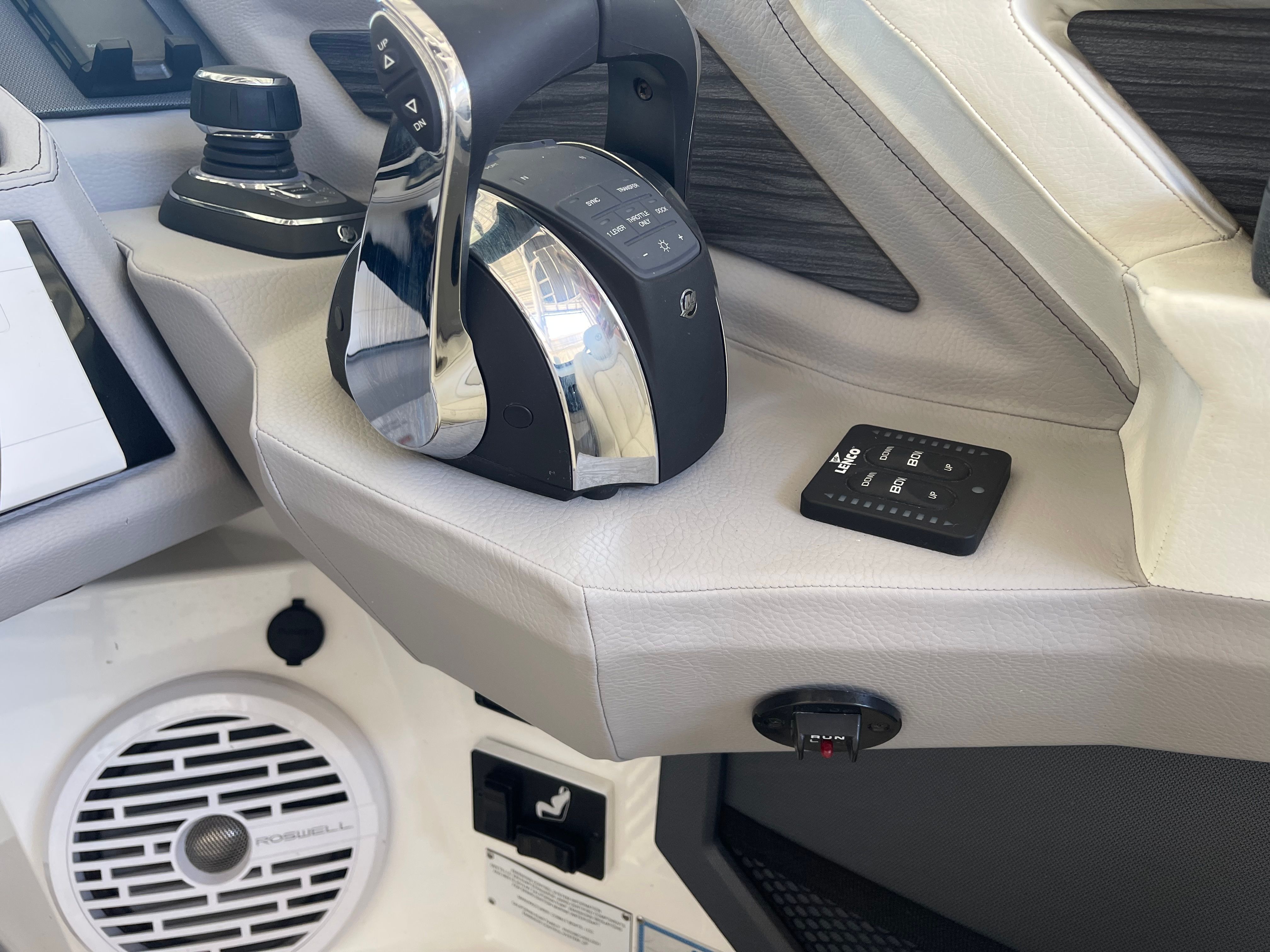 Interior of 2022 Cobalt R8 Outboard with control console.
