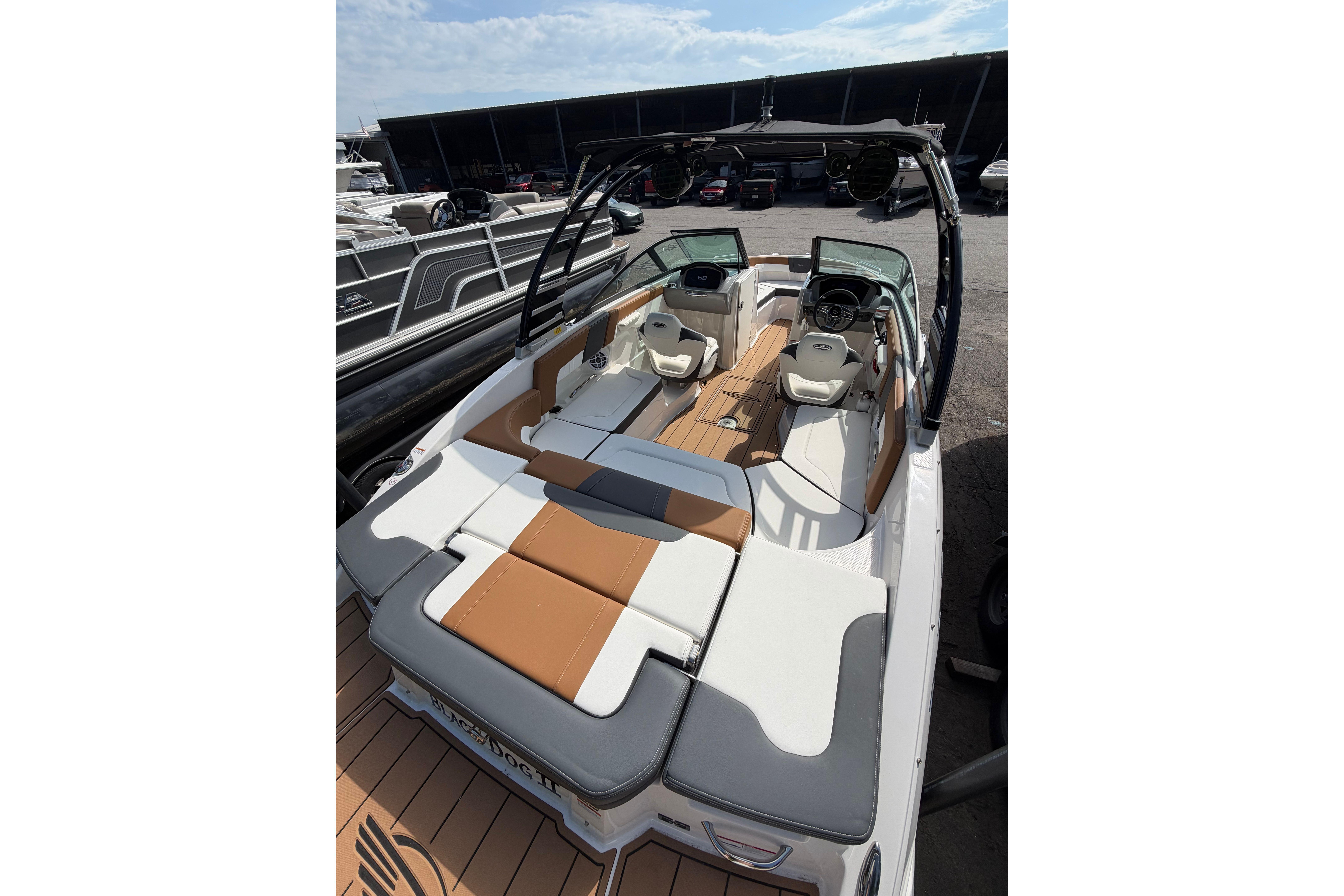 2025 Chaparral 230 SSi boat interior with sleek seating and modern design.