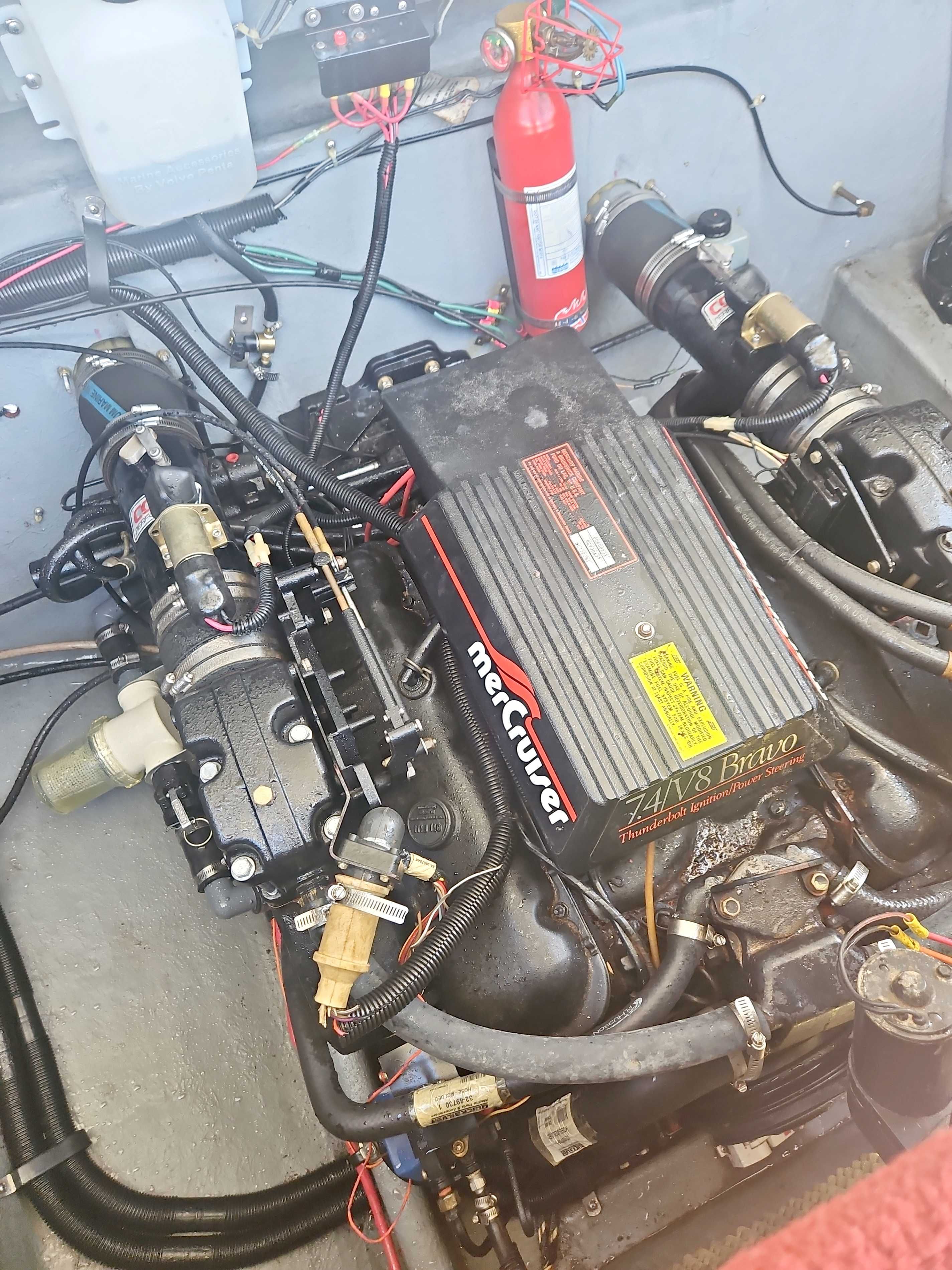 Engine compartment of a 1989 Sea Ray 260 Overnighter with a MerCruiser engine.