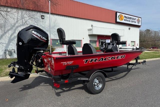 2026 Tracker Pro Team 175 boat with Mercury engine at service center.