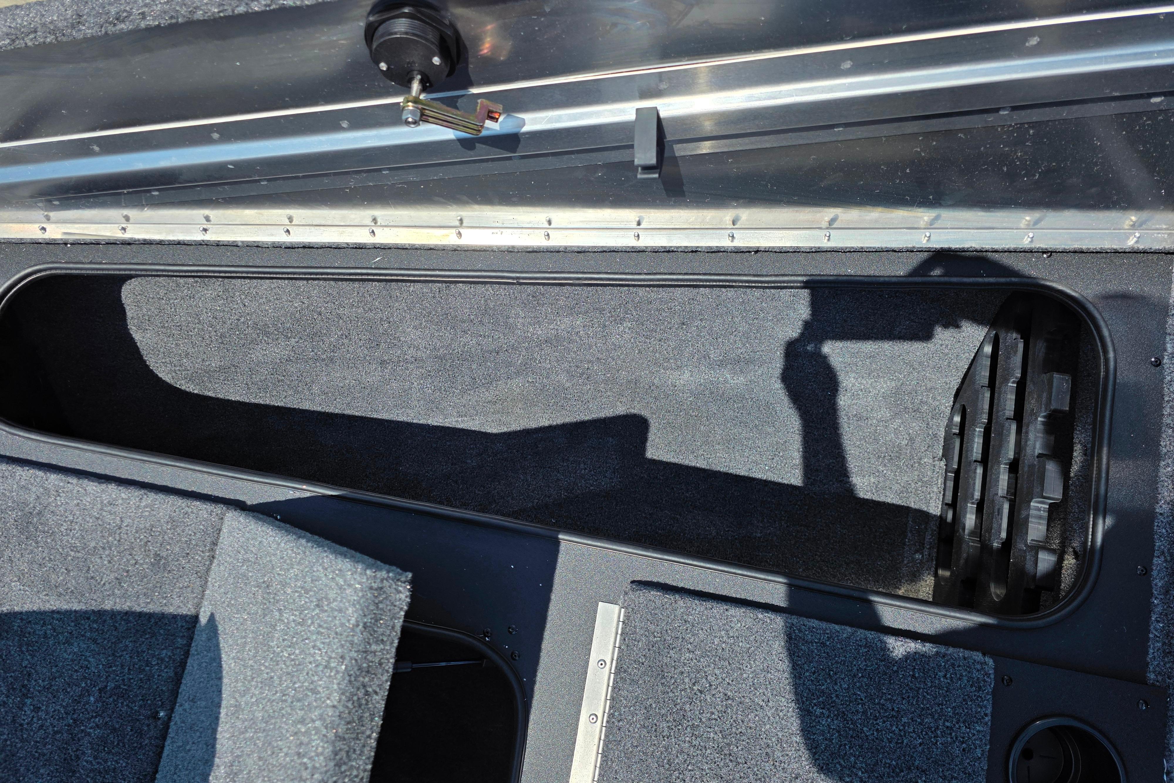 Interior view of 2026 Tracker Pro Team 195 boat storage compartment.
