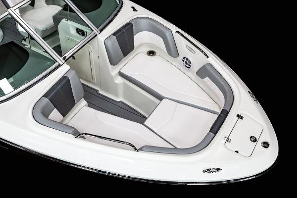 Manufacturer Provided Image: 2023 Chaparral 21 SSi boat interior with white and gray seating.