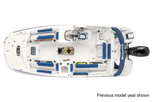 2022 Tahoe 2150 boat interior layout, top view, featuring seating and storage areas.