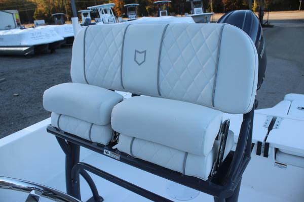 2025 Sea Fox 231 Bay Fox boat seat with quilted upholstery design.