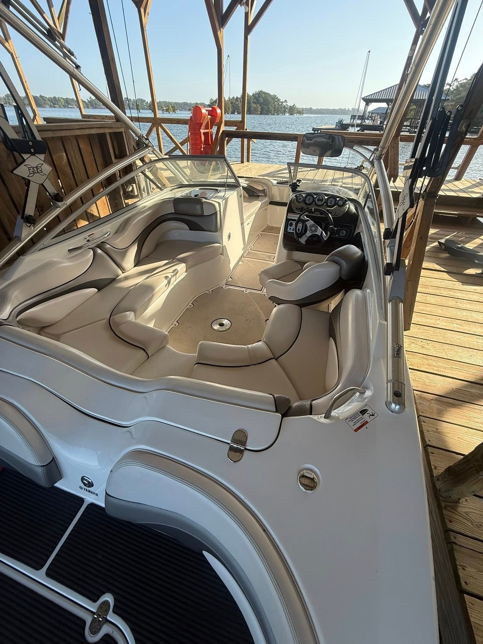 Interior view of a 2008 Yamaha Boats 212X at a dock.