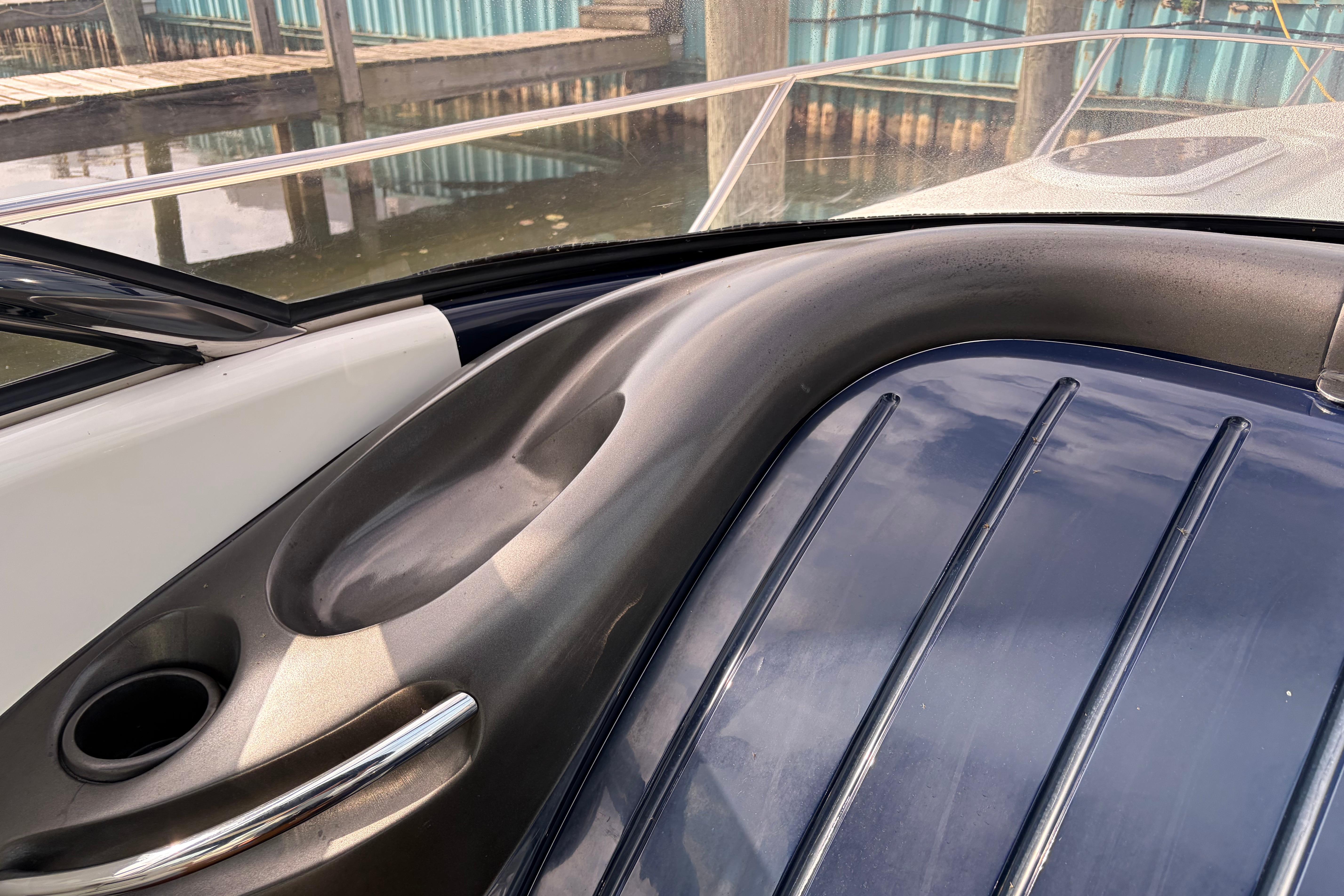 Interior detail of a 2000 Sunseeker Superhawk 34 yacht, showcasing sleek design elements.