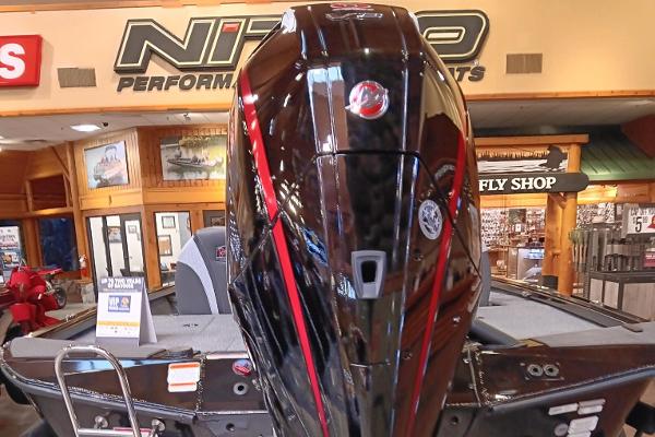 Ranger ALPHA 208 boat engine, 2025 model, displayed in a showroom.