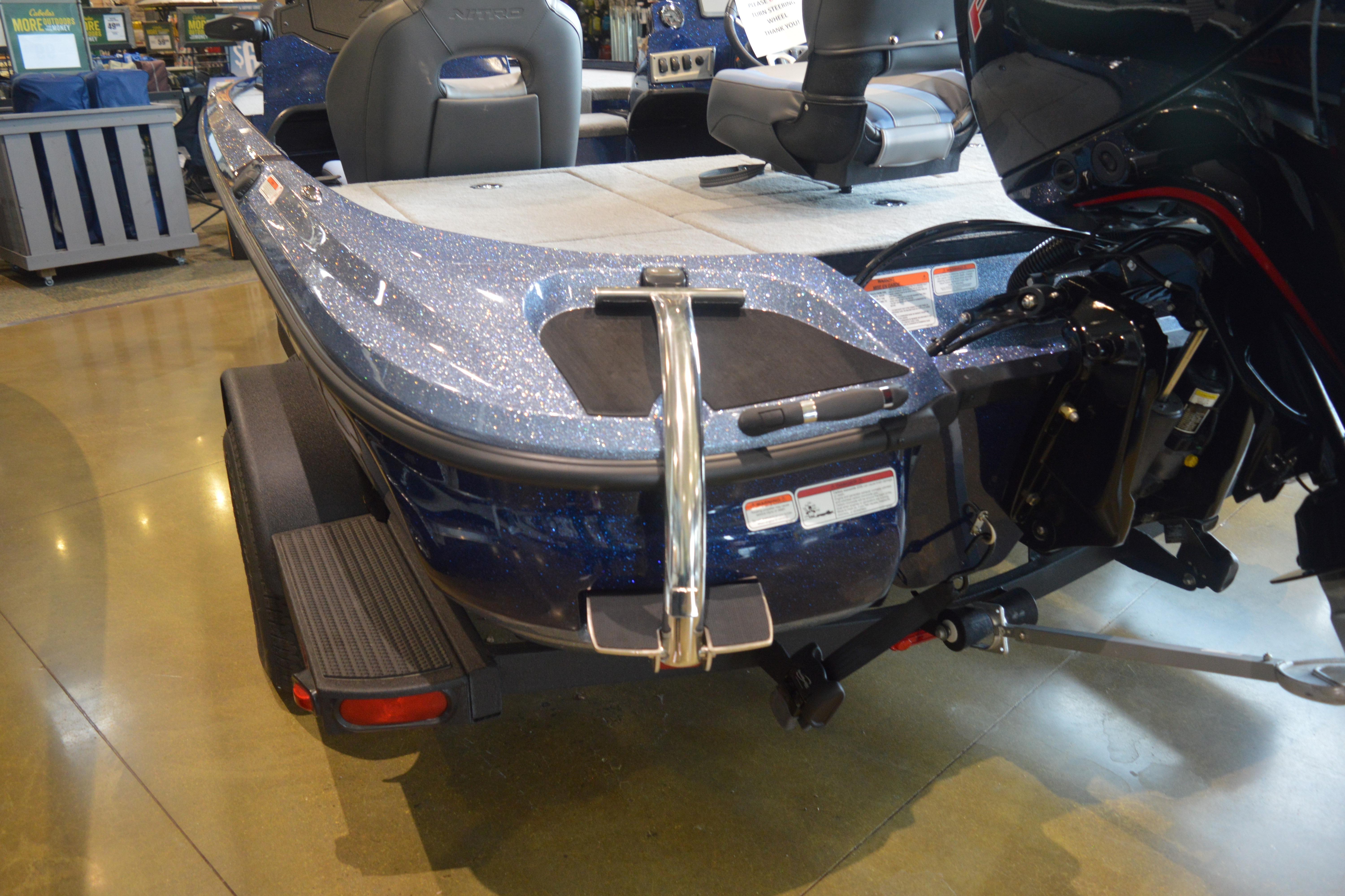 2026 Nitro Z18 Pro boat, rear view, showcasing sleek design and powerful motor.