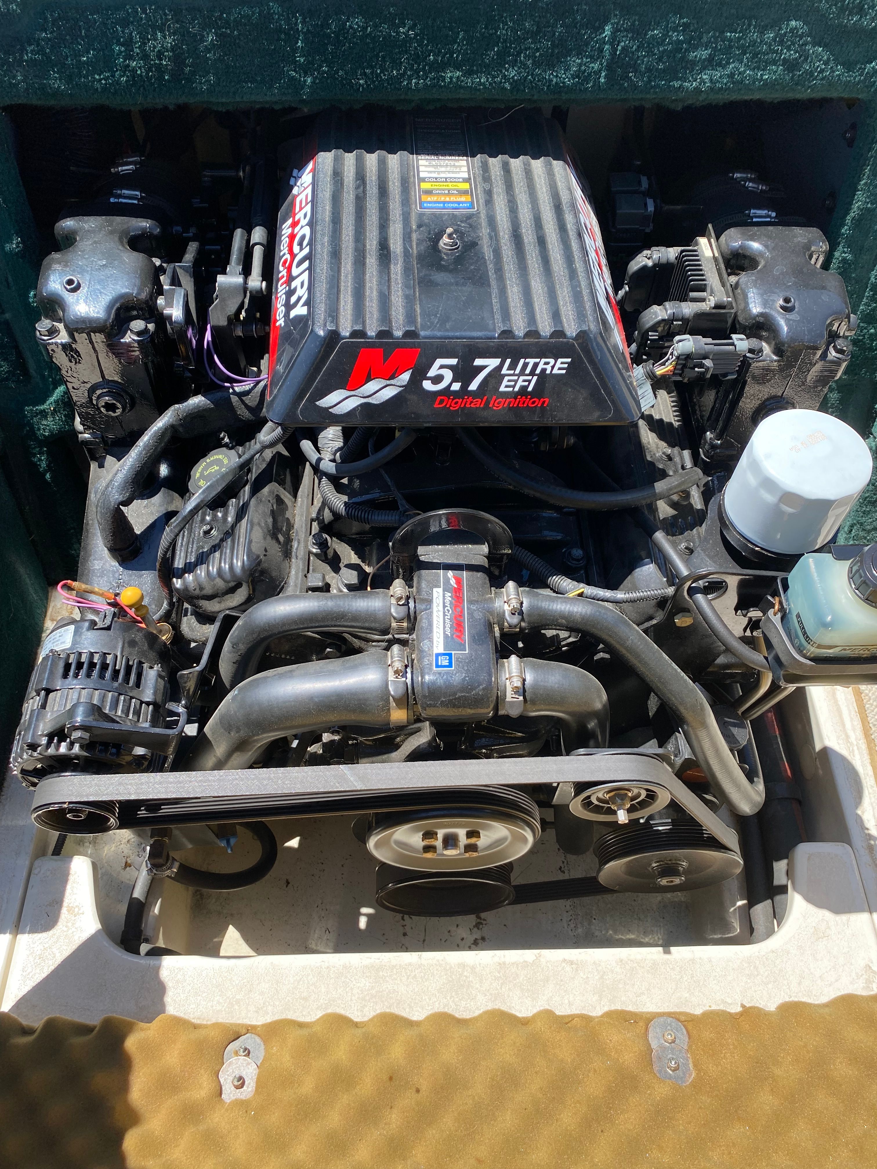Mercury 5.7 Liter EFI engine in Sea Ray Signature Series 2000 boat.