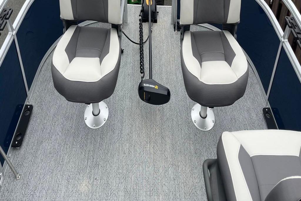 2026 Sun Tracker Bass Buggy 16 XL Select interior with gray and white seating.