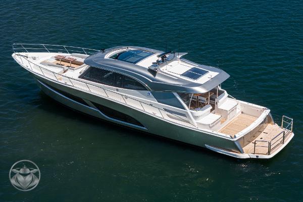 2025 Riviera 645 SUV luxury yacht on open water.