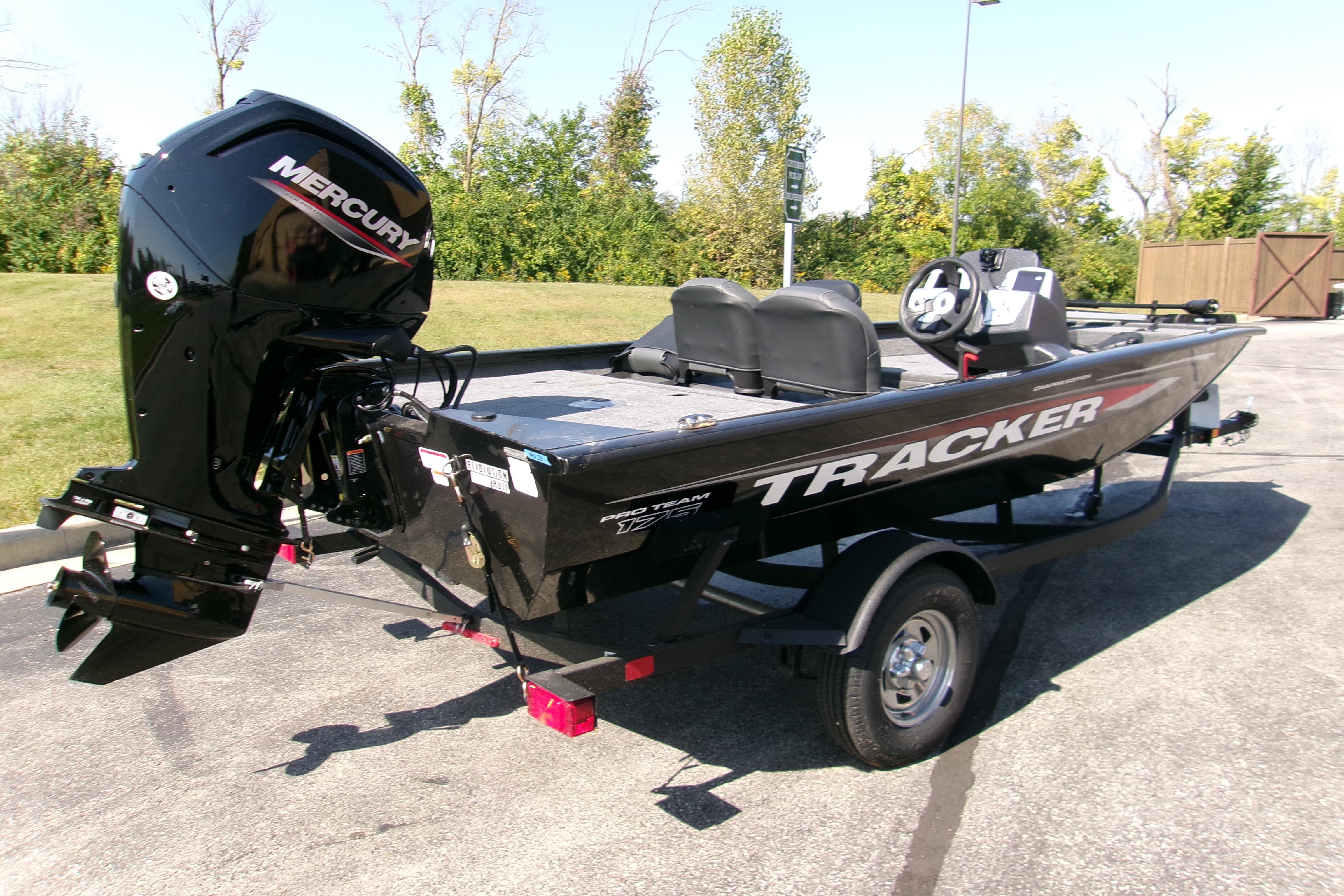 2026 Tracker Pro Team 175 Crappie Edition boat with Mercury engine on trailer.