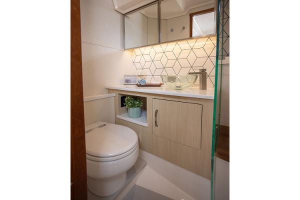 Manufacturer Provided Image: Modern bathroom in 2026 Regal LX43 yacht with sleek design and geometric tiles.