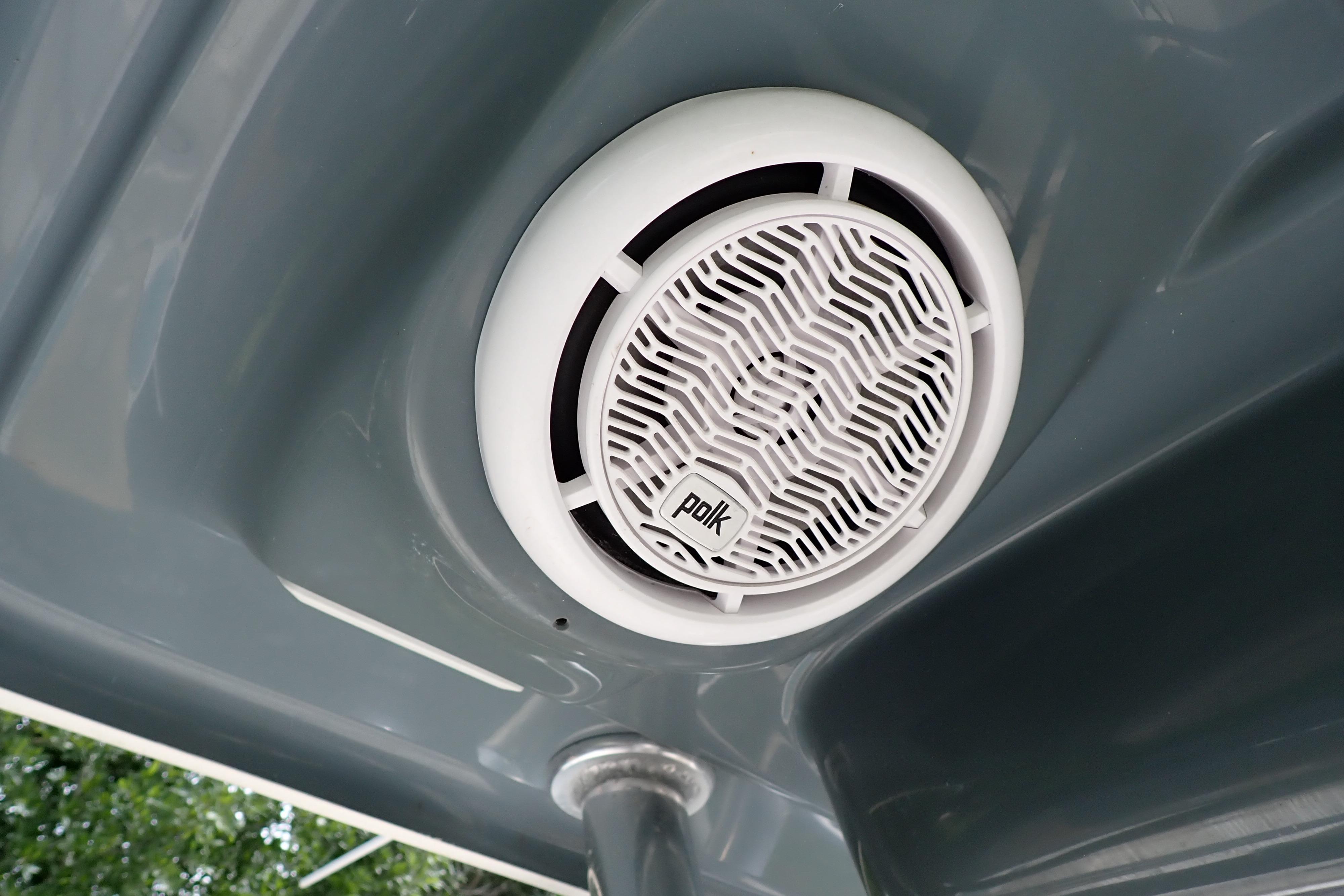 Polk speaker installed on 2019 Key West 263 FS boat ceiling.