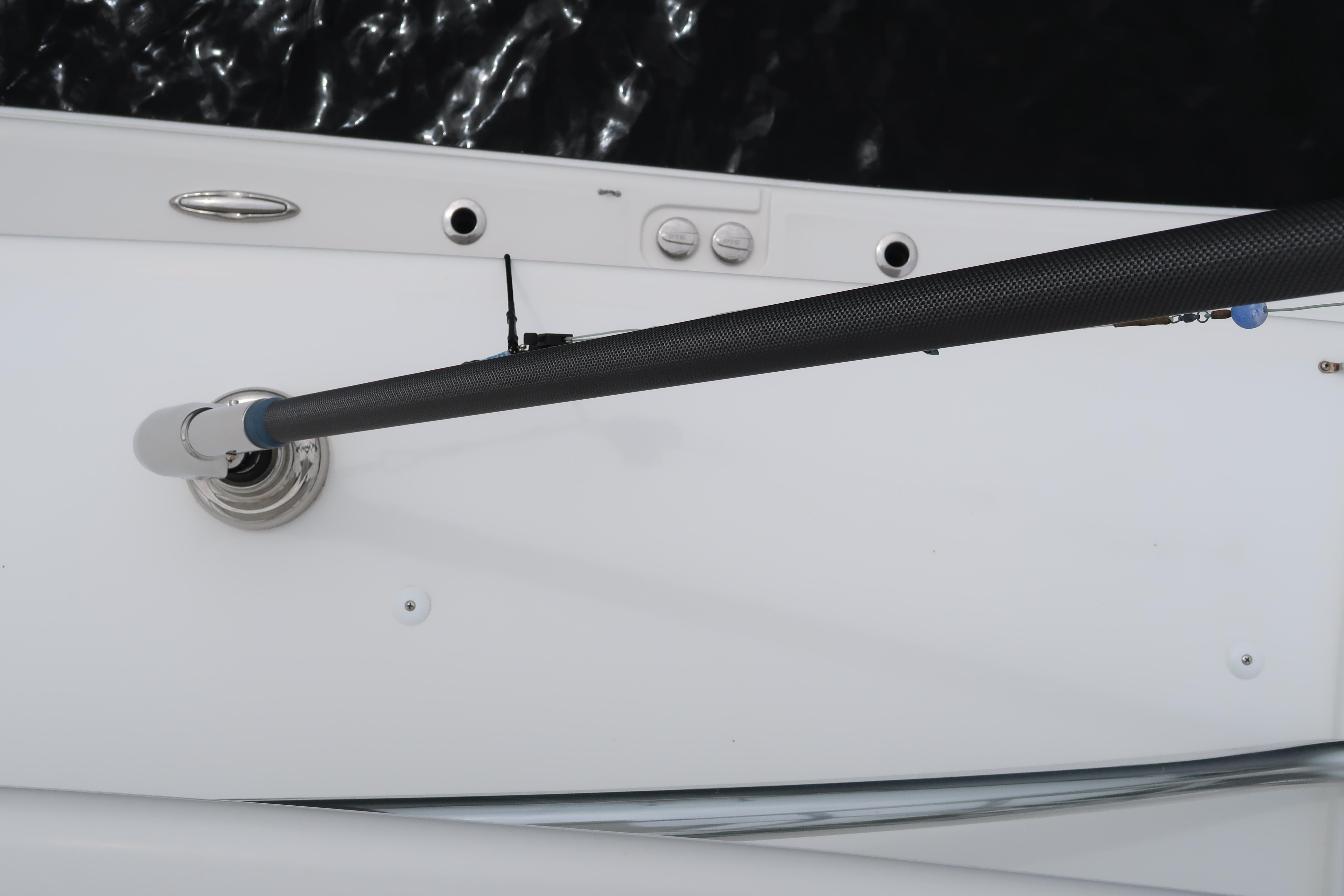 Top view of a 2016 Invincible 42 Open Fisherman boat's deck and fishing rod holder.