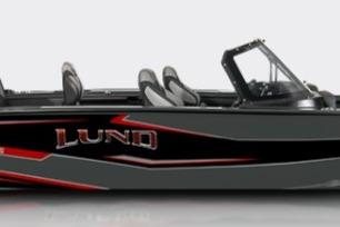 2027 Lund 1875 Crossover XS boat with sleek black and red design.