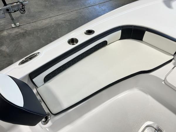 2025 Tidewater 2300 Carolina Bay boat interior seating with cup holders.