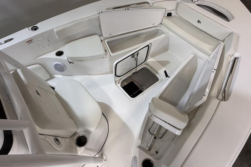 2026 Sea Pro 202 Center Console boat interior with open storage compartments.