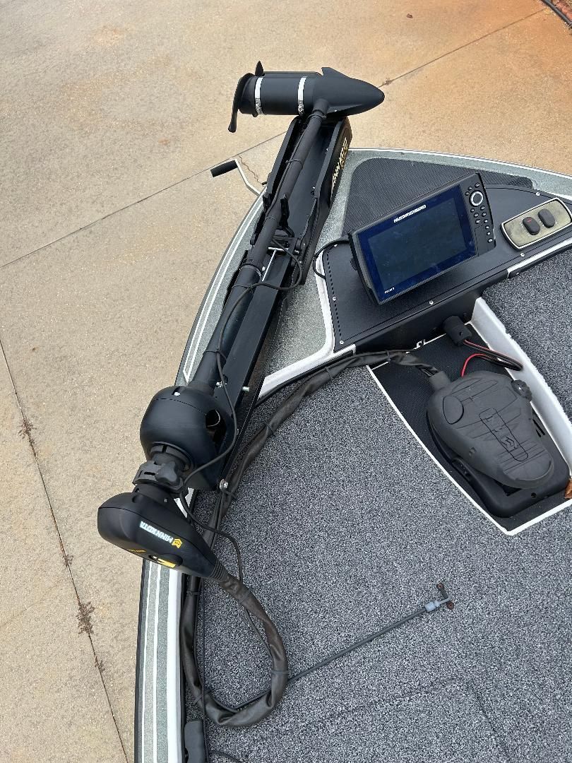 A 2020 Nitro Z18 boat with a mounted trolling motor and fish finder on the deck.