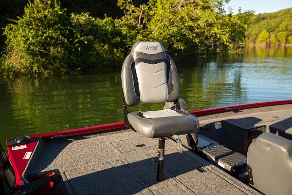Manufacturer Provided Image: Lowe Stinger 175C 2021 boat seat on deck by a serene lake.