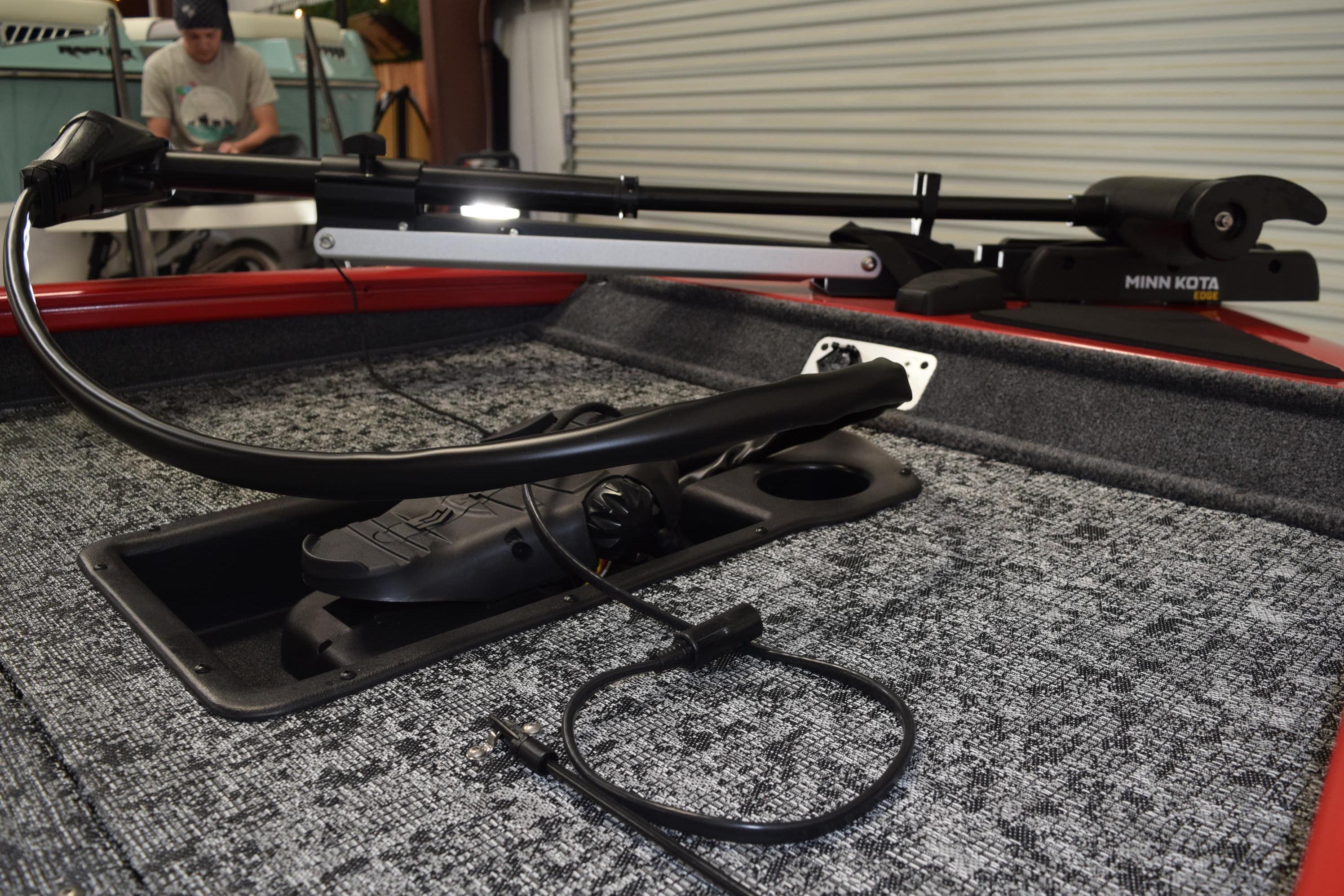 2026 Tracker Pro Team 175 boat with Minn Kota trolling motor on deck.