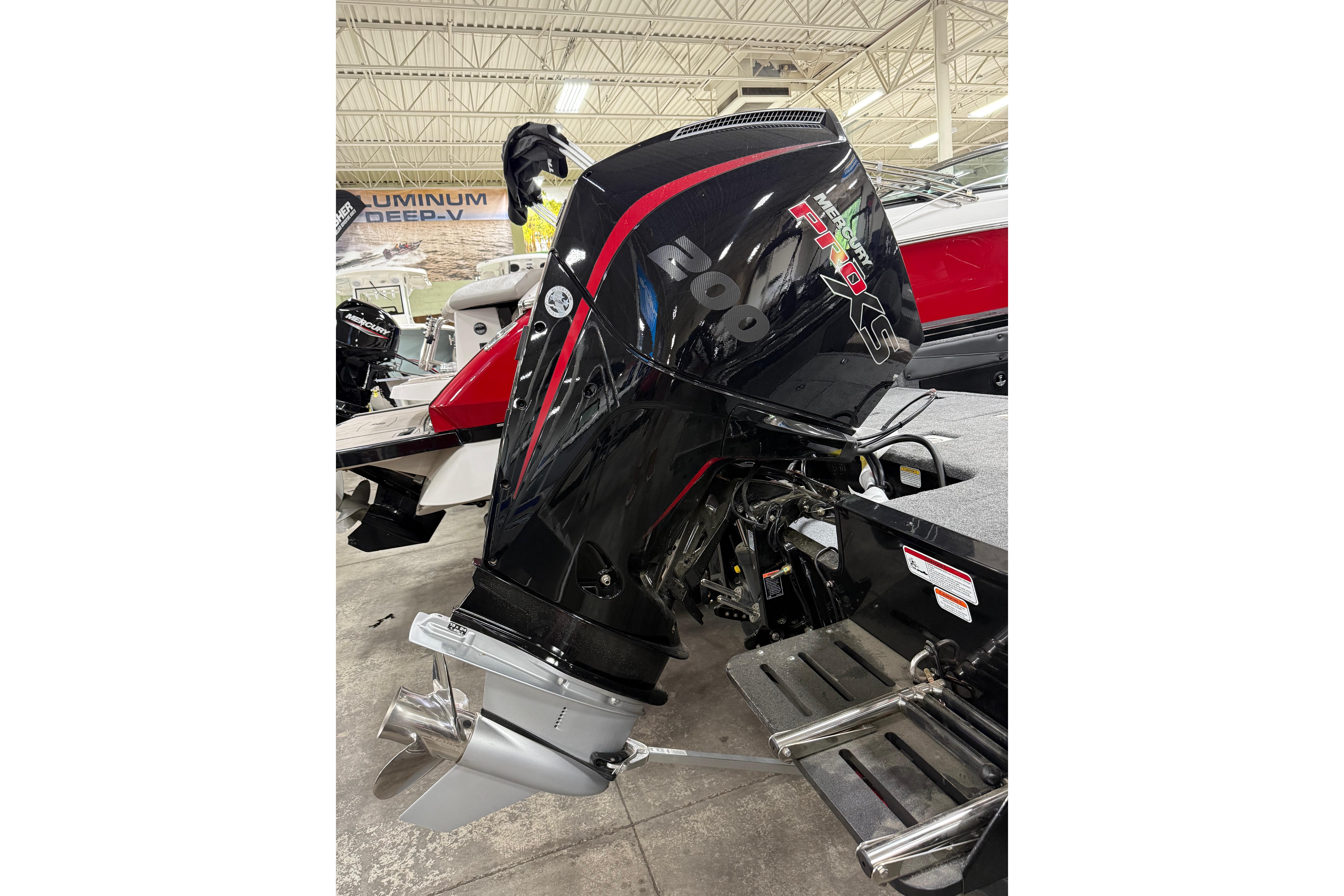 2026 Tracker Targa V-19 WT boat with powerful Mercury Pro XS outboard motor.