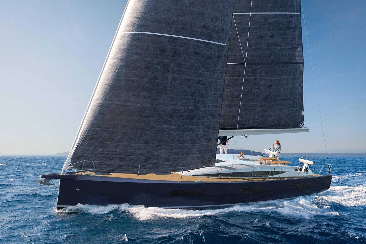 2026 Jeanneau Yachts 60 sailing on open sea with full sails.