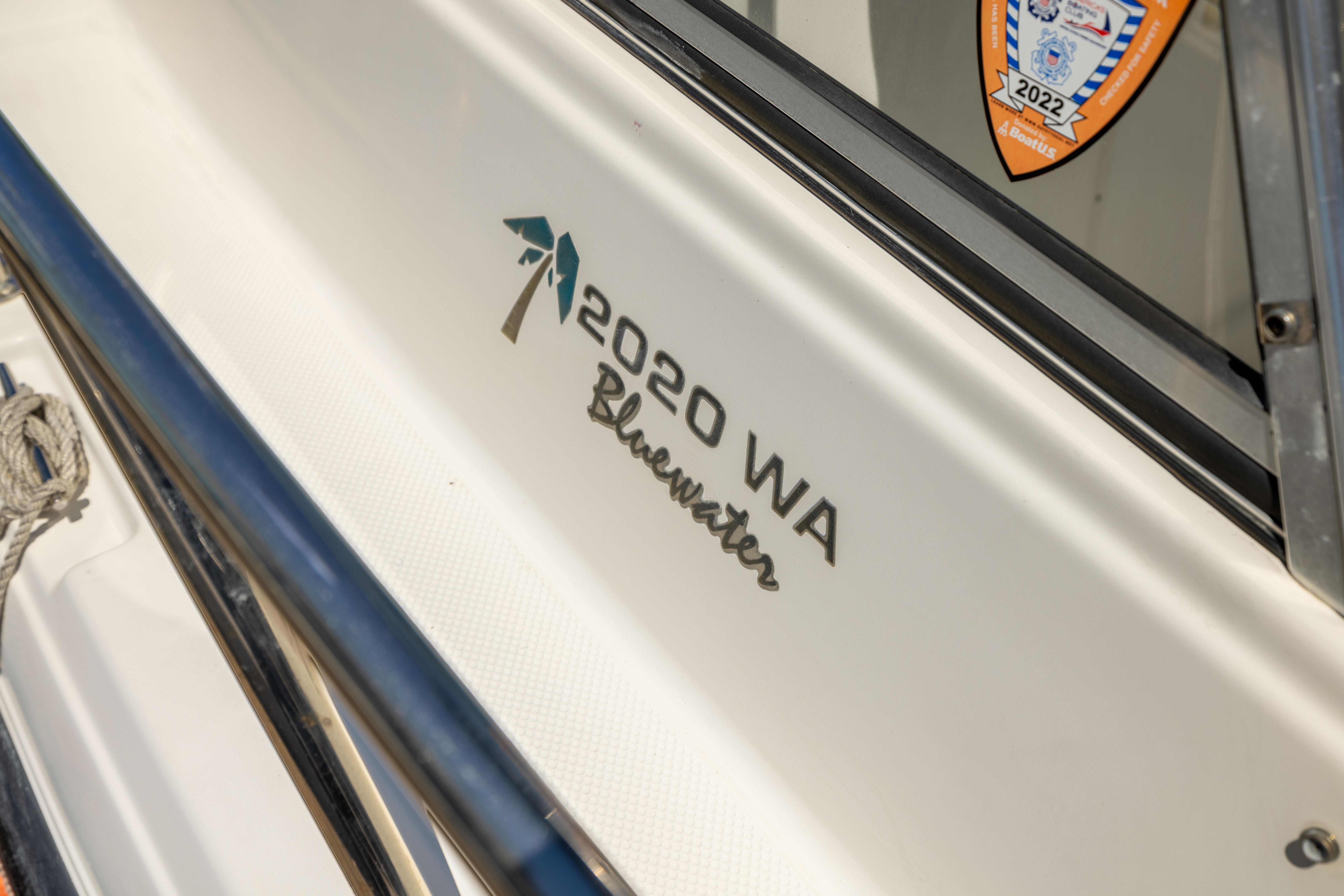 Close-up of 2012 KEYWEST 2020 WA boat model with Bluewater logo.