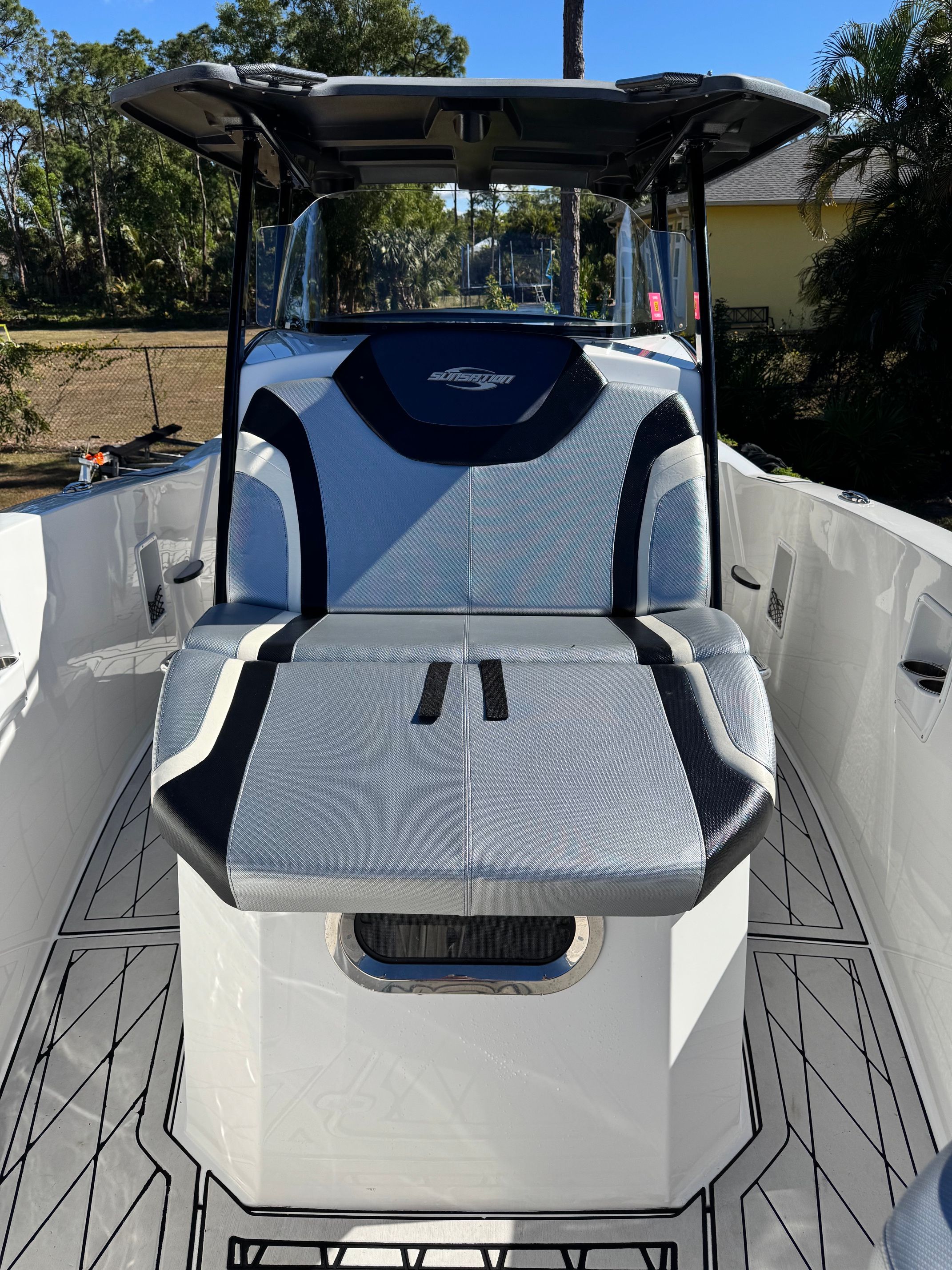 2017 Sunsation 32 CCX boat with stylish seating area.
