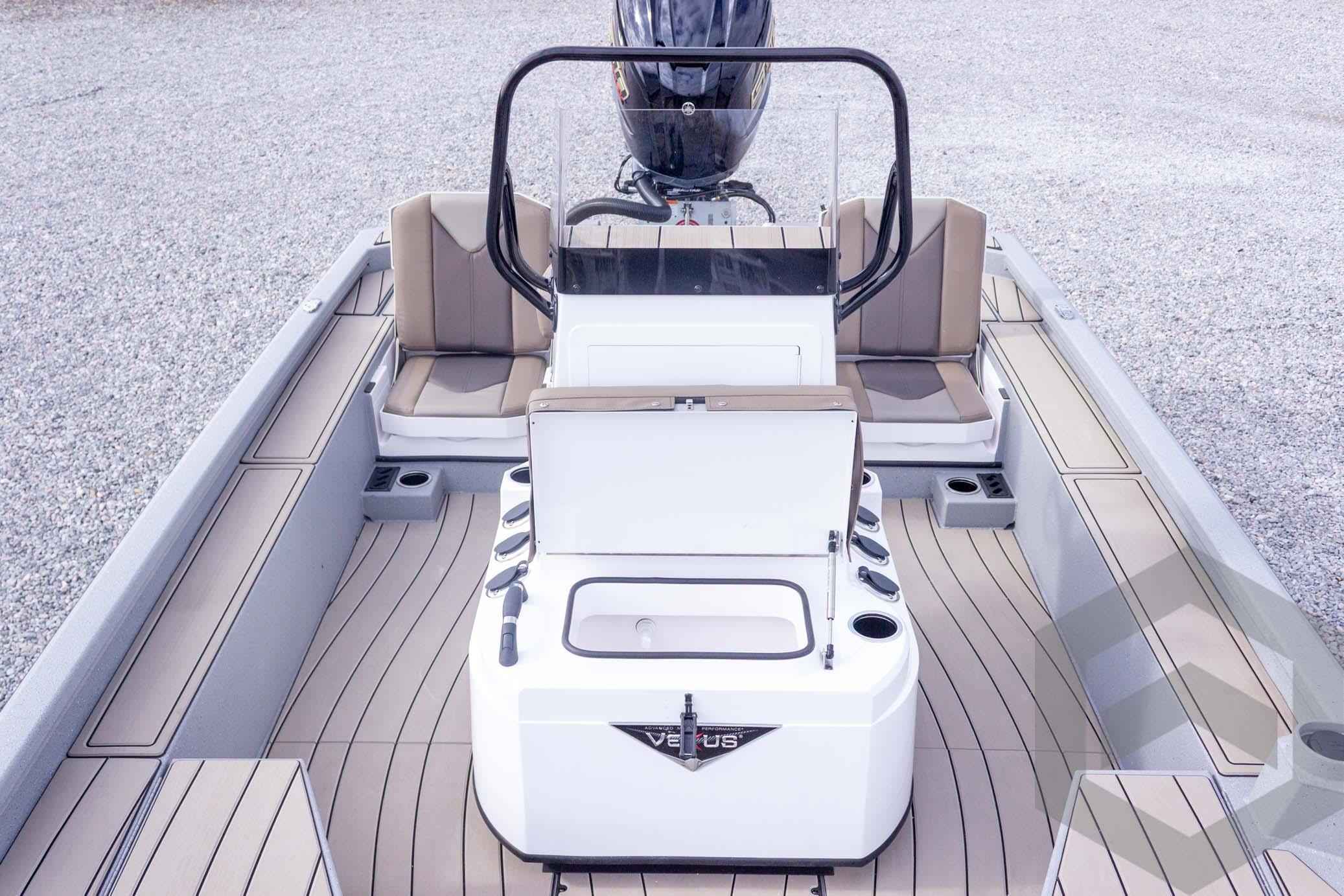 2026 Vexus ACX 2150 boat interior with seating and storage compartments.