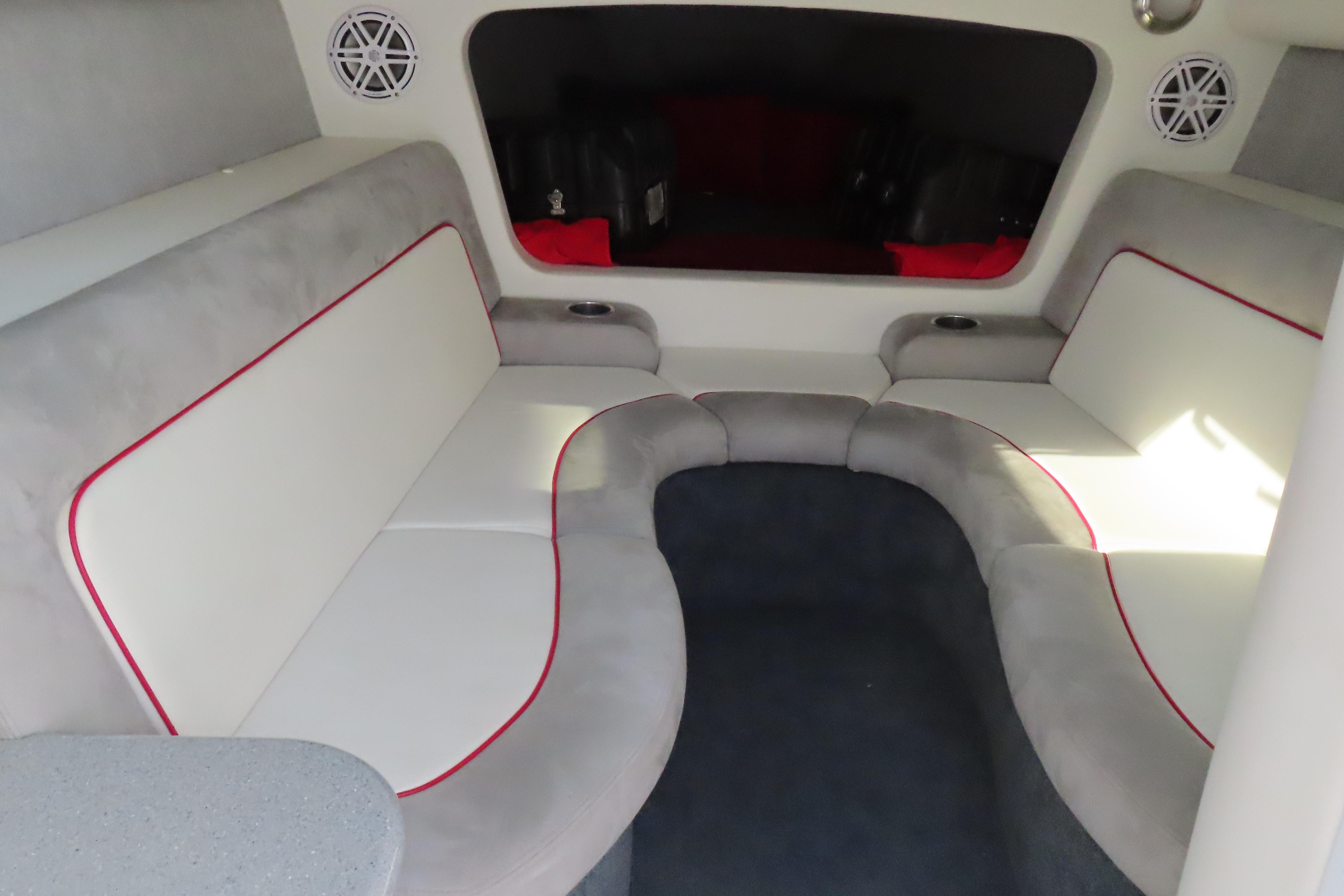 Interior of 2013 Nordic 39 POKER RUN boat with plush seating and modern design.