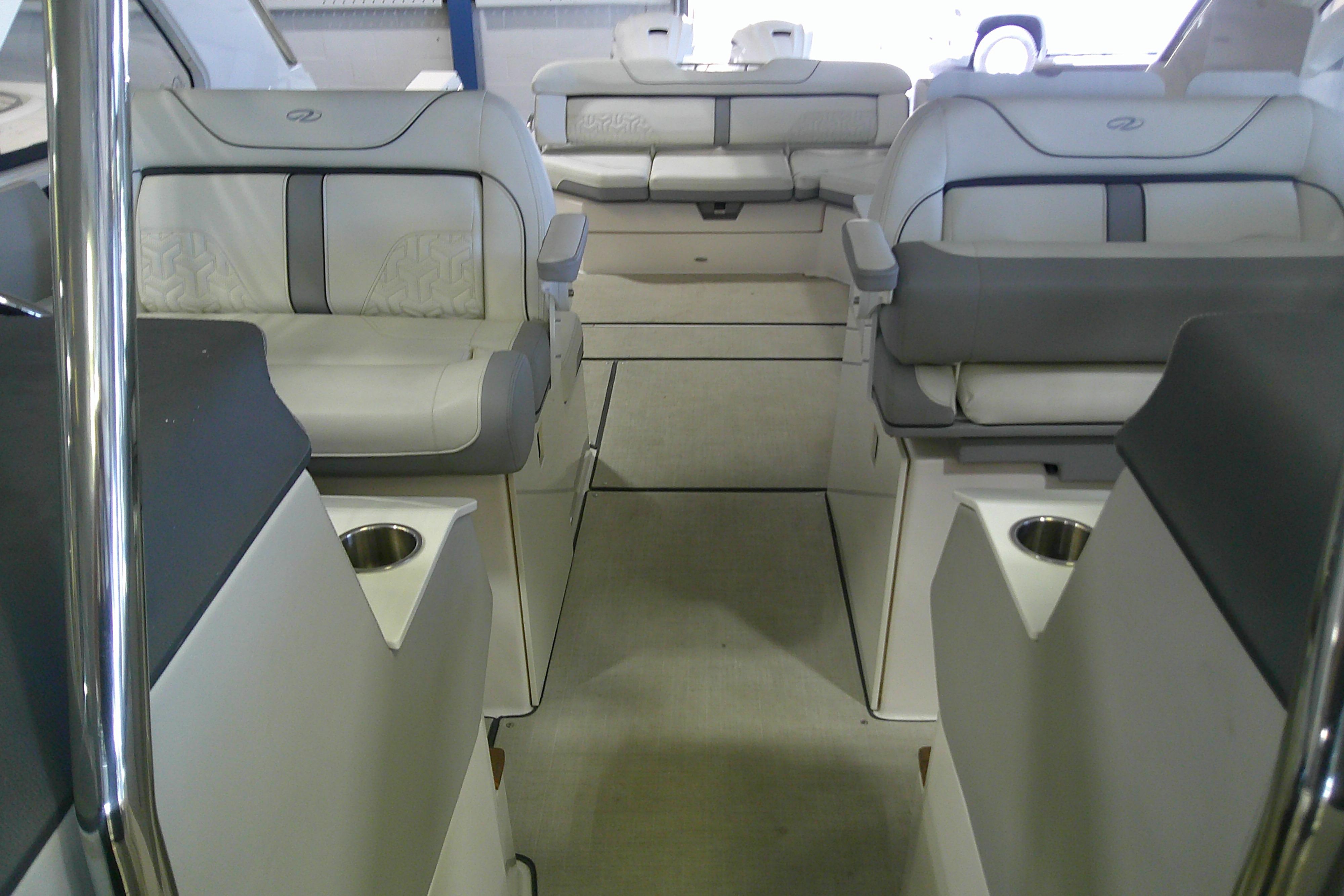 2023 Regal LX36 boat interior with luxurious seating and modern design.