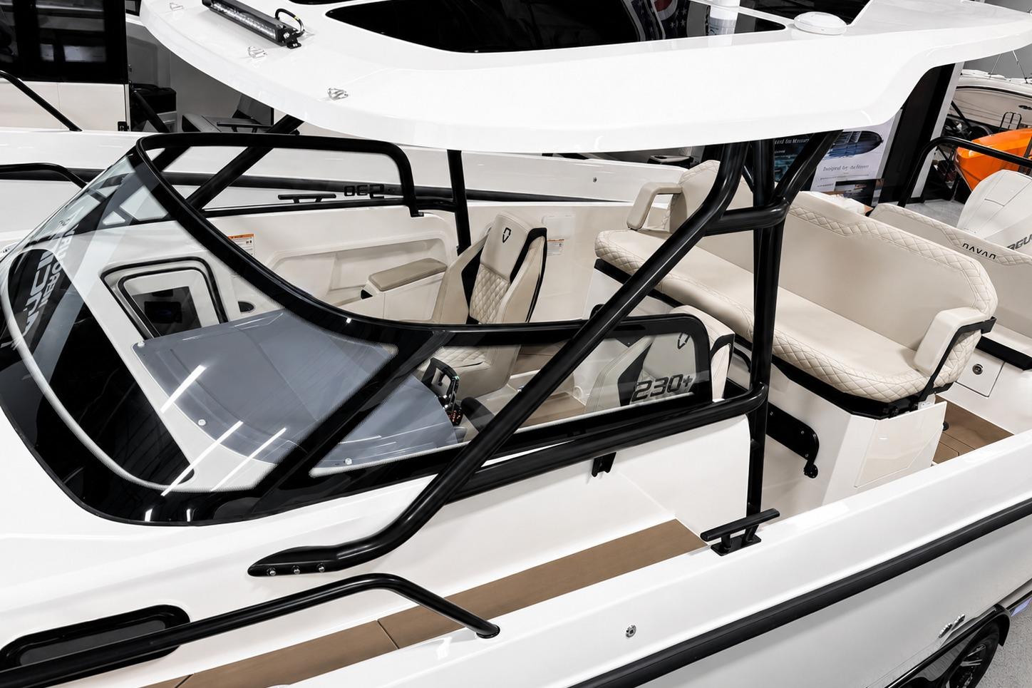 2026 Navan S30 boat interior with modern seating and sleek design.