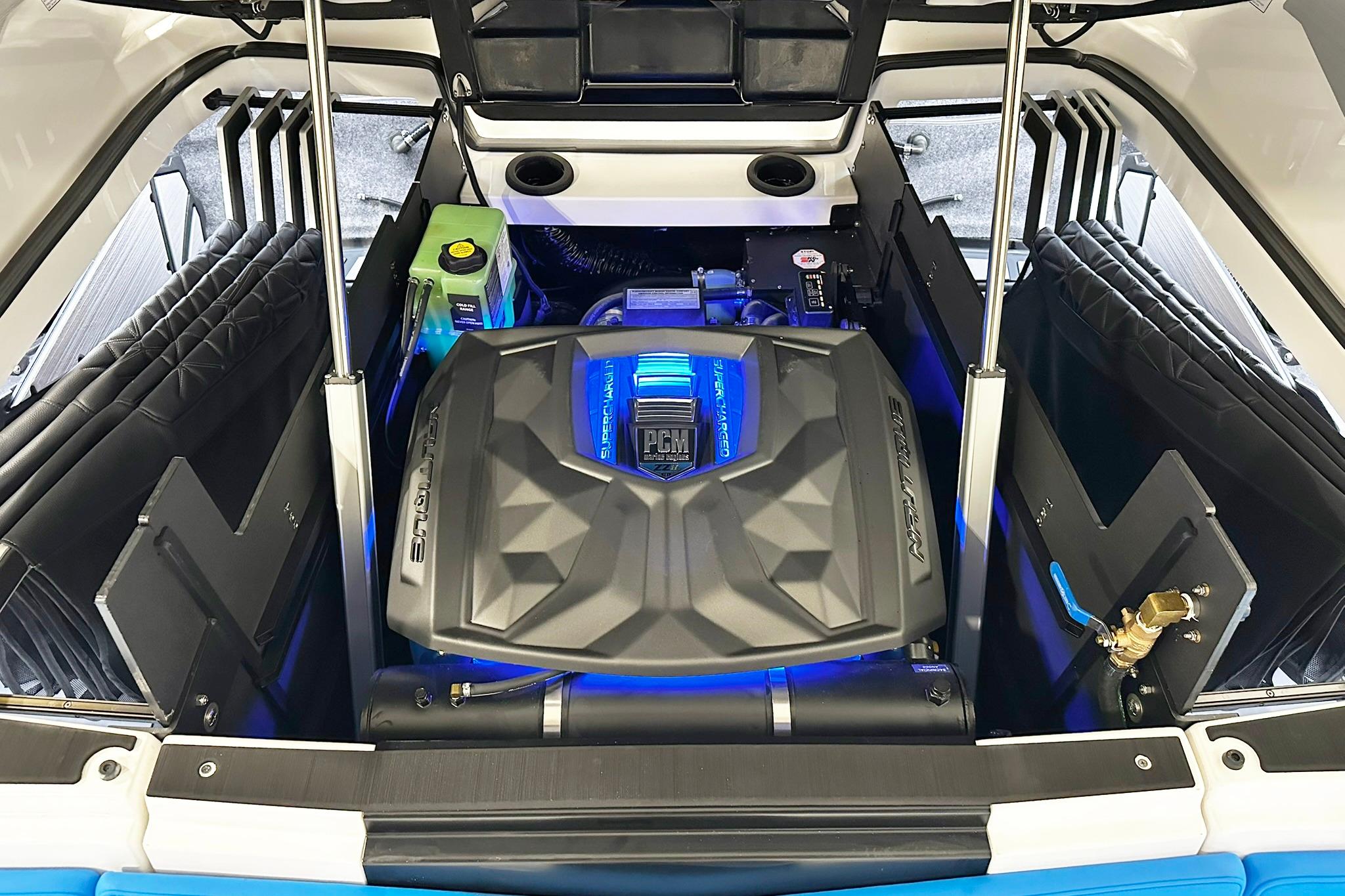 Engine compartment of 2025 Nautique Super Air Nautique G23 Paragon, showcasing modern design and technology.
