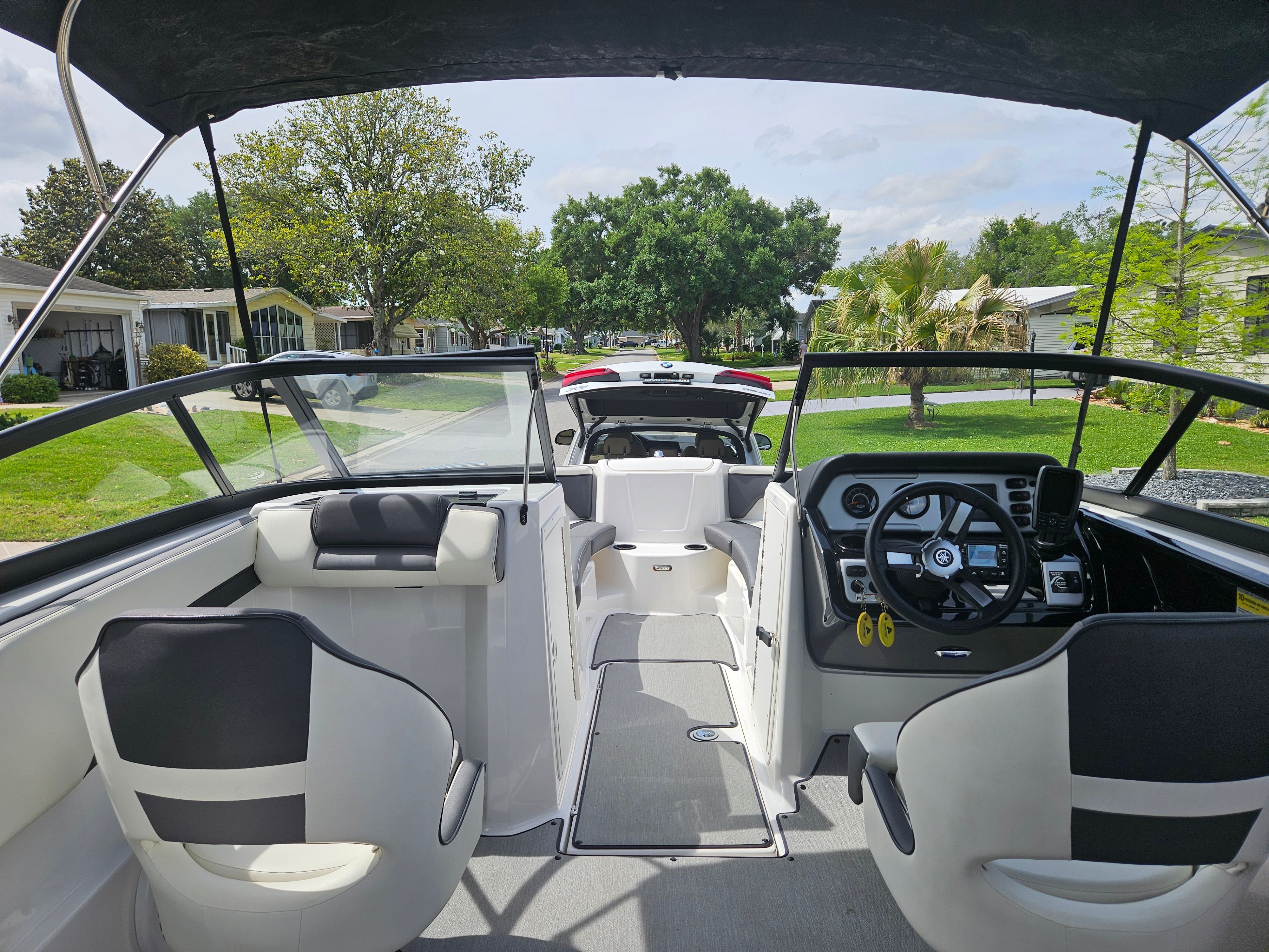 Interior view of a 2022 Yamaha SX210 boat with modern cockpit.