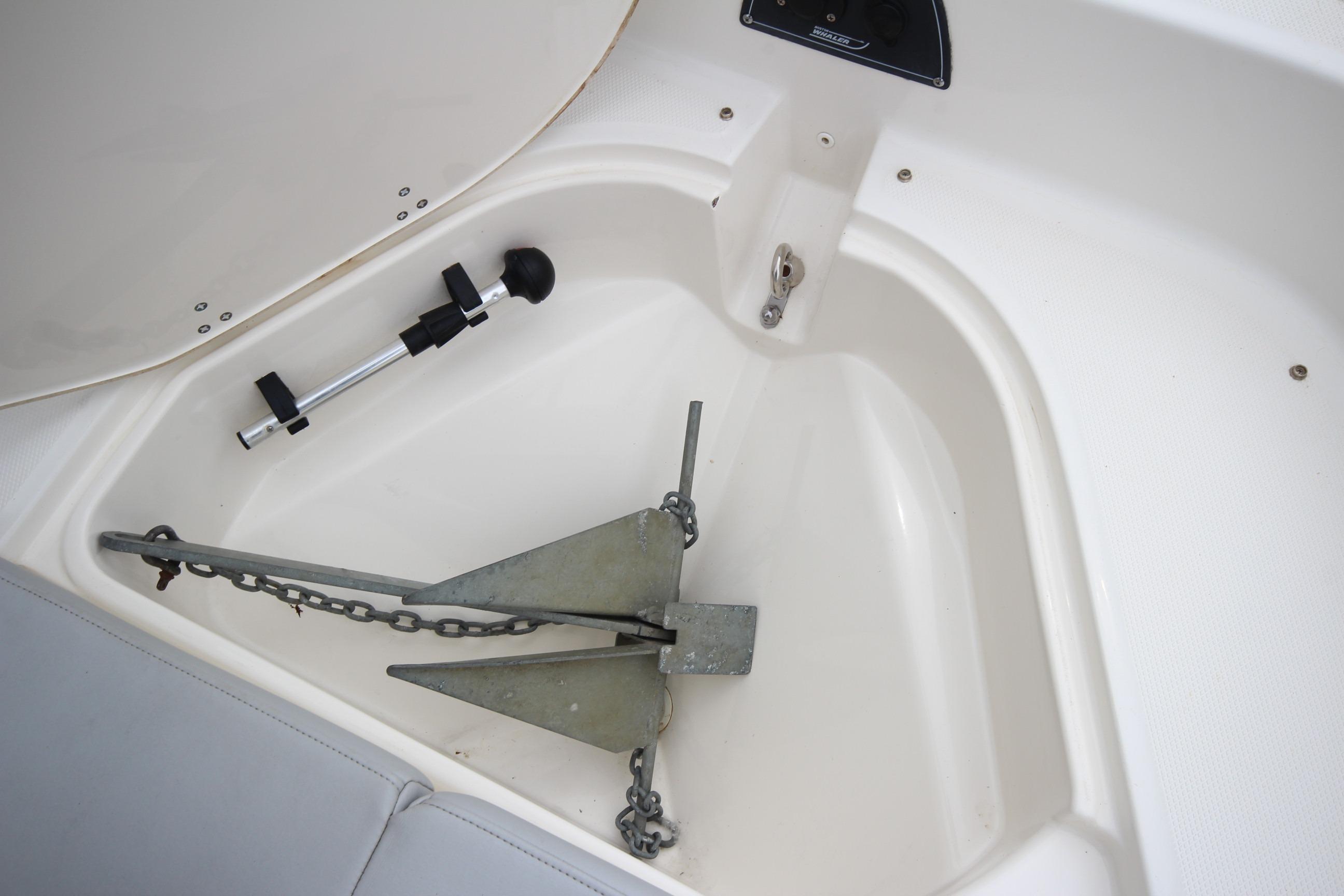 Anchor storage compartment on a 2014 Boston Whaler 210 Dauntless boat.
