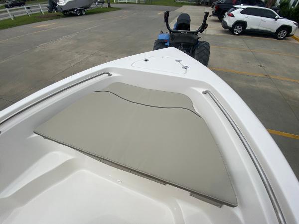 2024 Key West 189 FS boat bow with cushioned seating.
