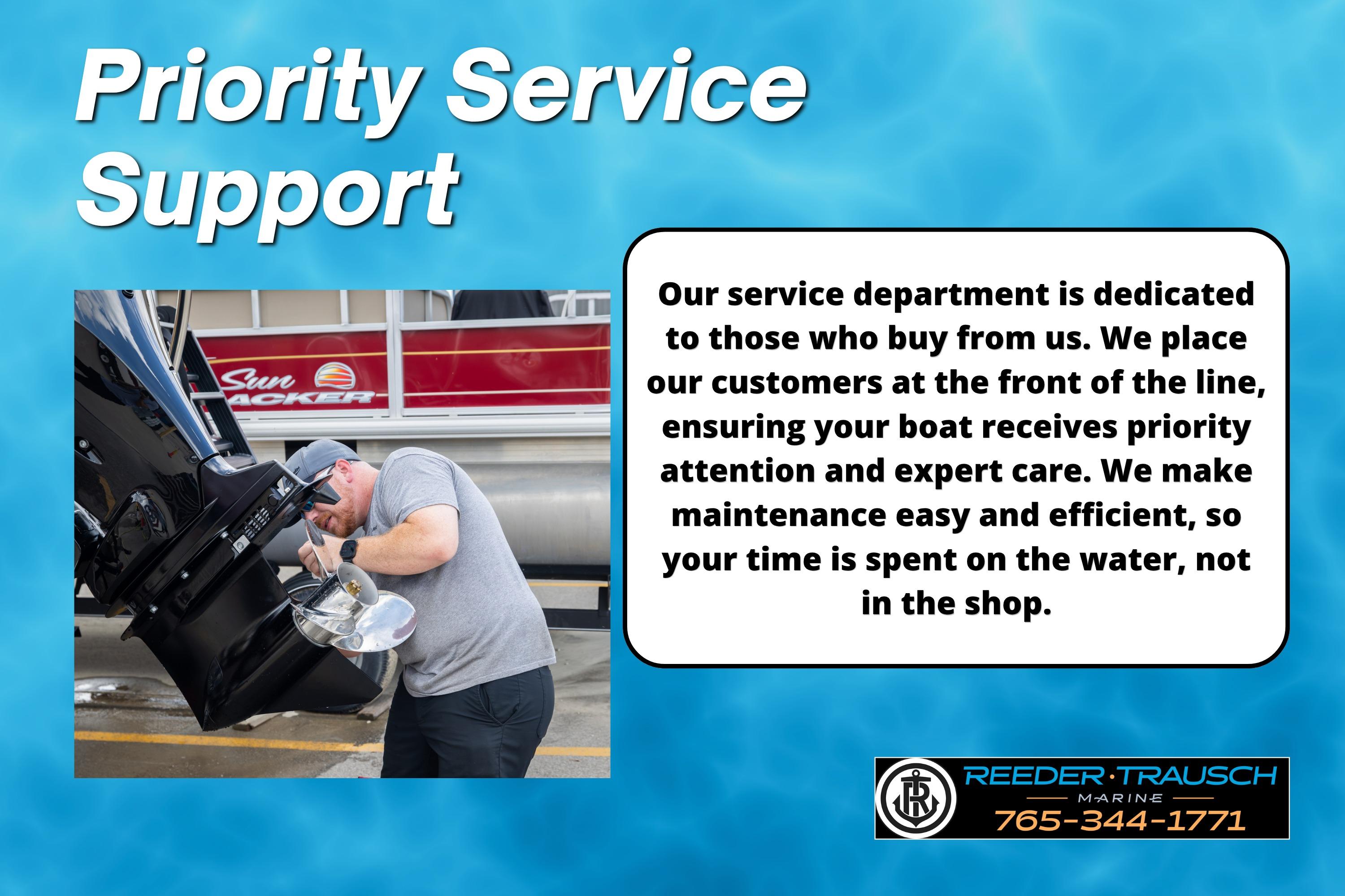 Priority service support for Avalon 2585 Excal VRBW 2025 boat maintenance.