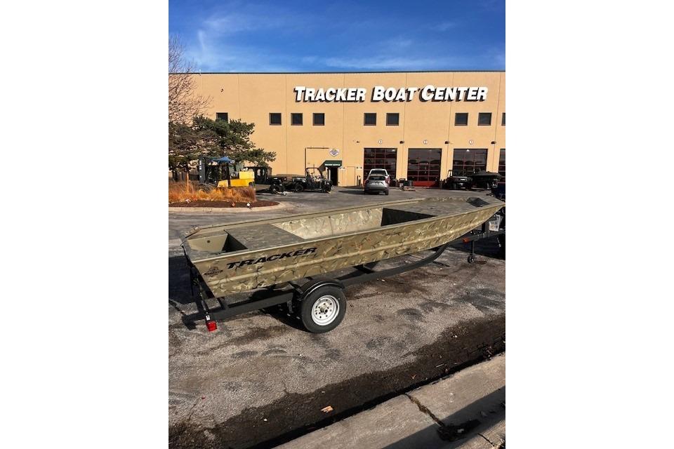 2025 Tracker Grizzly 1648 Jon boat outside Tracker Boat Center.