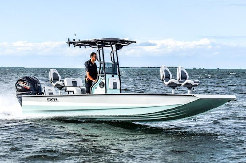 2026 Excel 230 Bay Pro Elite boat cruising on open water.