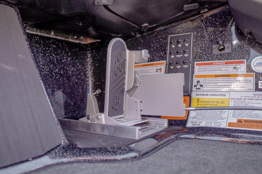 Interior view of 2026 Skeeter ZXR20 SE boat with foot pedal and control panel.