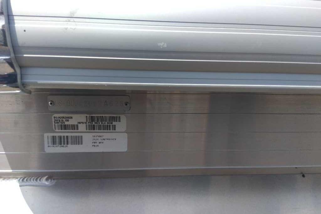 2026 Sun Tracker Party Barge 16 DLX identification plate with serial numbers and barcodes.